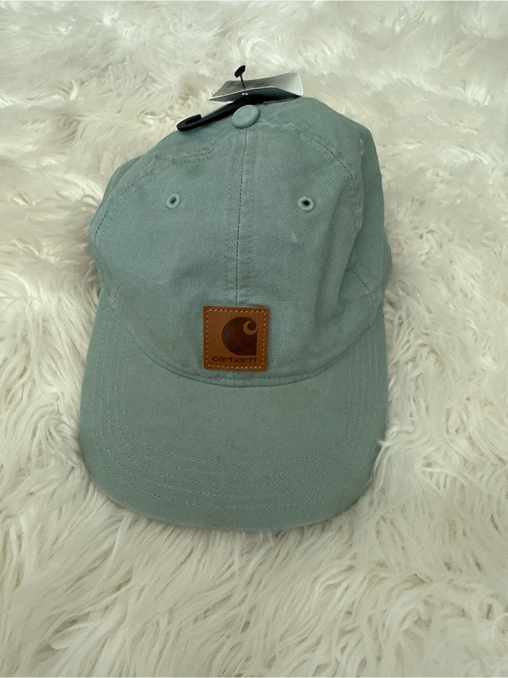Carhartt Sage Green Canvas Baseball Cap with Leather Patch